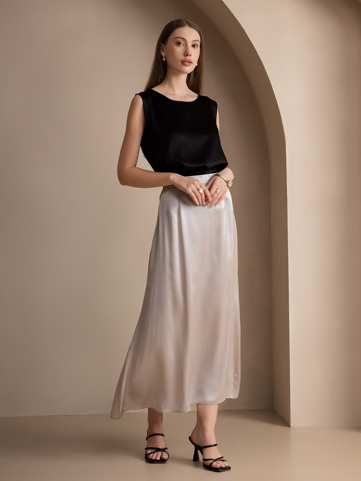 [Negro] SilkSilky-ES 19Momme Seda Camisoles 007