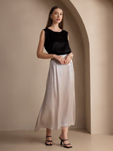 [Negro] SilkSilky-ES Sleeveless Round Neck Top de tirantes 007