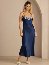 [Azul] SilkSilky-ES Spaghetti Strap V Neck Vestido 005