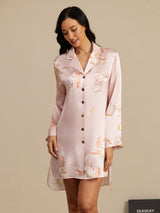 [Rosa] SilkSilky-ES Long Sleeve Lapel Collar Camisas de dormir 003