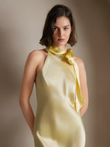 [Amarillo Claro] SilkSilky-ES Sleeveless Halter Vestido 004