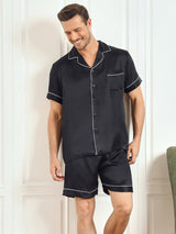 [Negro] SilkSilky-ES Short Sleeve Lapel Collar Pijamas de hombre 001
