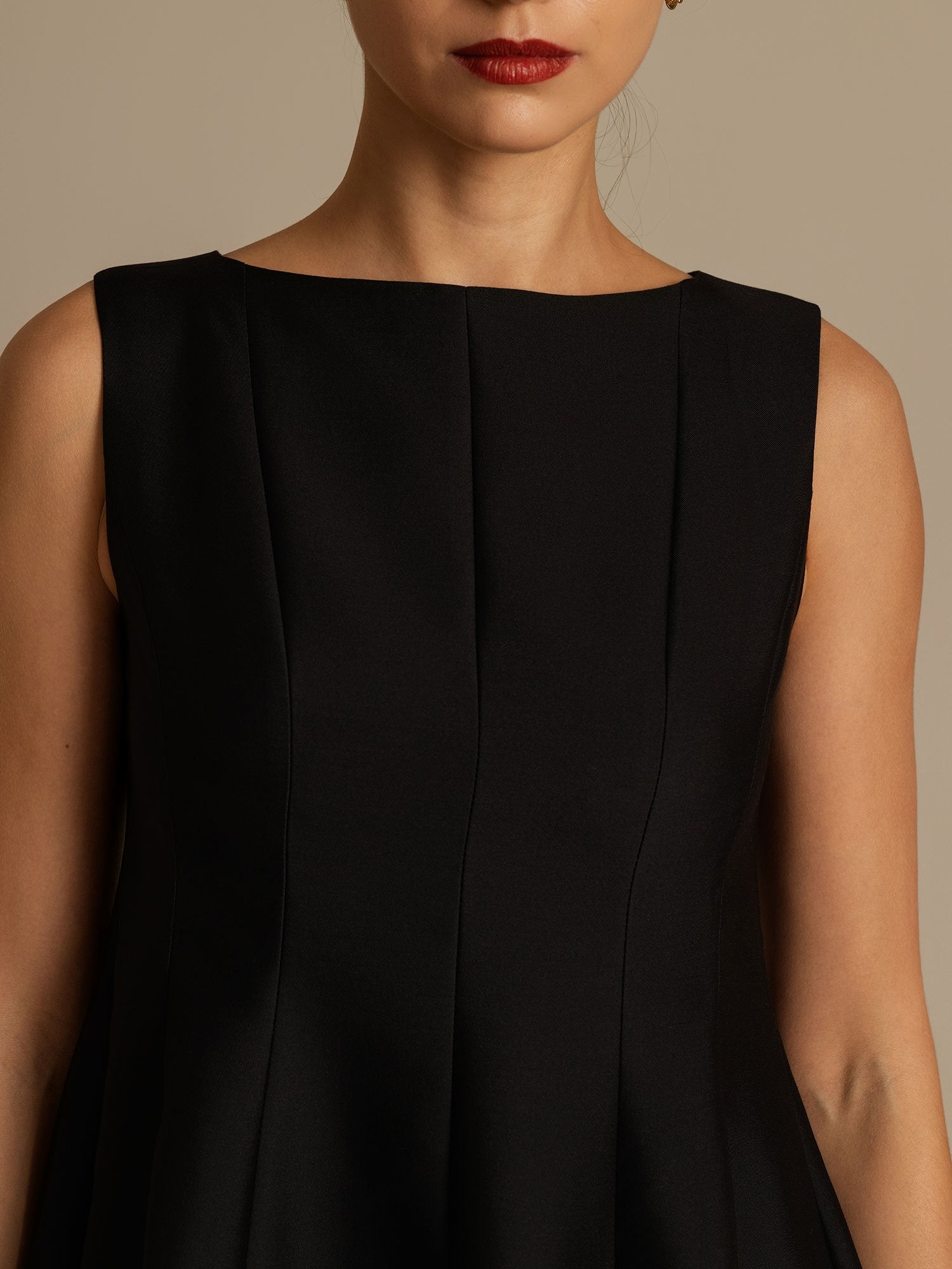 [Negro] SilkSilky-ES 32Momme Silk-Wool Blend Dress 004,