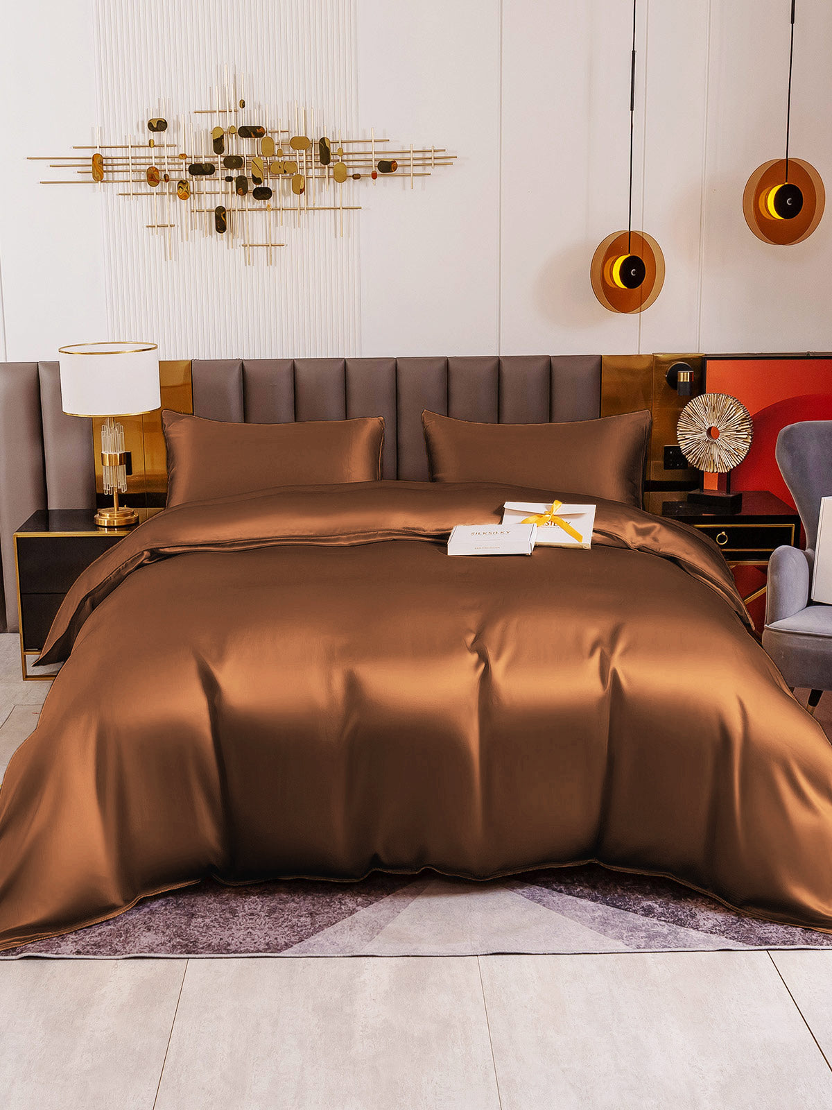 [Café] SilkSilky-ES 19Momme Juego de ropa de cama 002