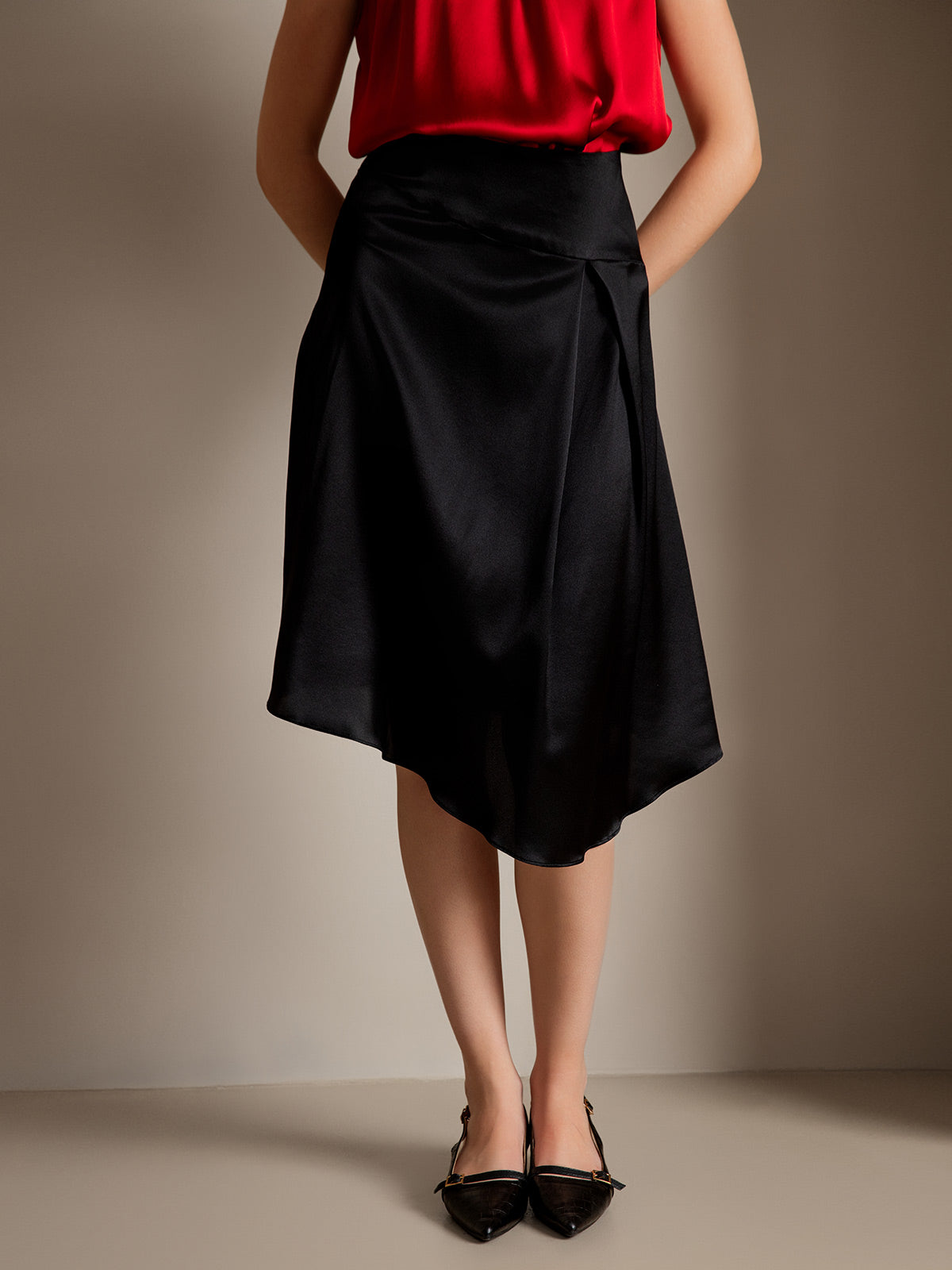 [Negro] SilkSilky-ES 19Momme Seda Skirt 003