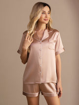 [Toscana] SilkSilky-ES Short Sleeve Lapel Collar Pijamas de mujer 001