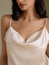 [Beige] SilkSilky-ES Spaghetti Strap Cowl Neck Top de tirantes 004
