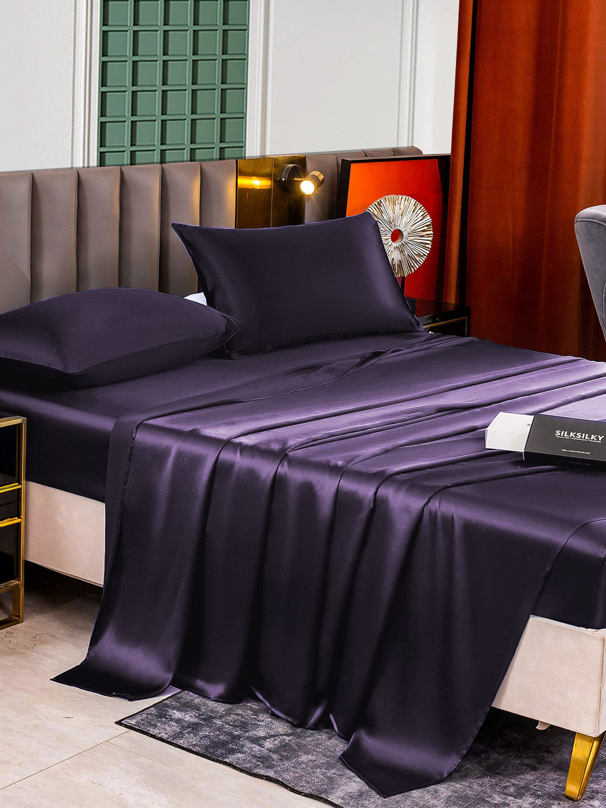 [Morado Oscuro] SilkSilky-ES 22Momme Seda Pura Bedding Set 003,