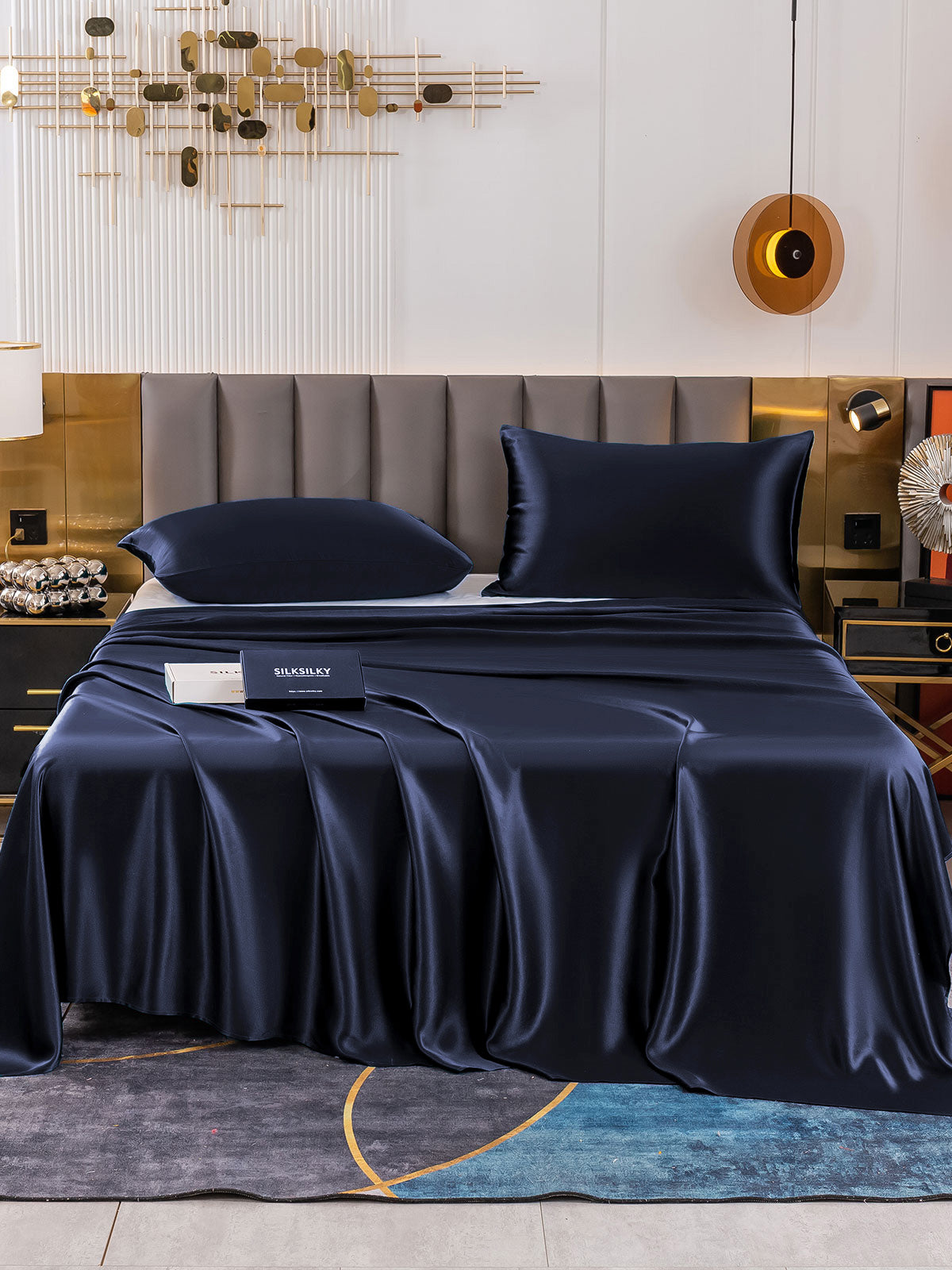 [Azul Oscuro] SilkSilky-ES 19Momme Juego de ropa de cama 002