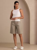 [Blanco] SilkSilky-ES Sleeveless Round Neck Top de tirantes 007