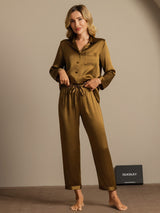 [Marrón] SilkSilky-ES Long Sleeve Lapel Collar Pijamas de mujer 003