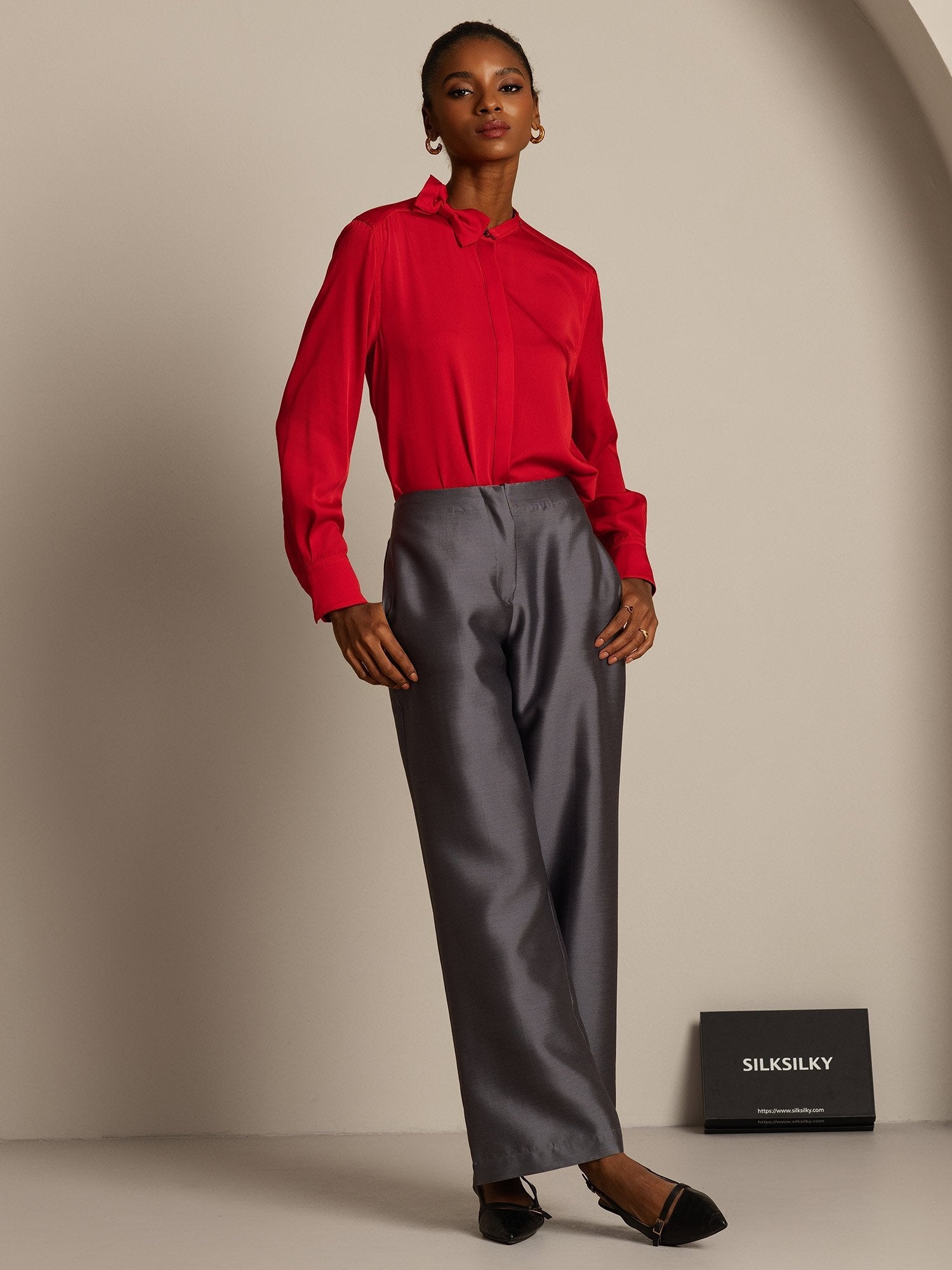 [Gris] SilkSilky-ES 32Momme Silk-Wool Blend Womens Pants 007,