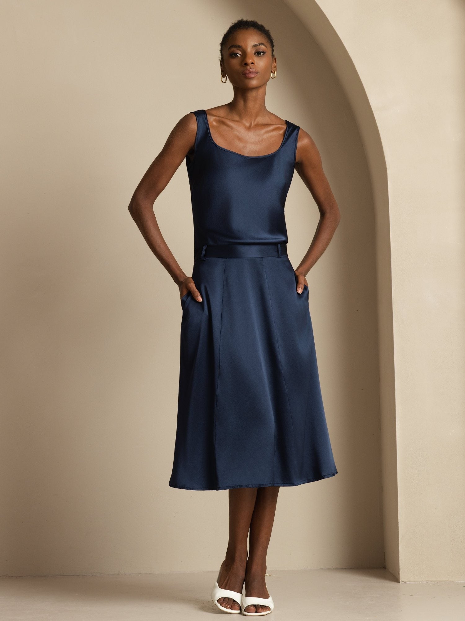 [AzulOscuro] SilkSilky-ES 19Momme Seda Skirt 001