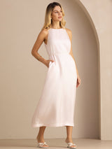 [Rosa Claro] SilkSilky-ES Sleeveless Crew Neck Vestido 003