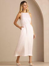 [Rosa Claro] SilkSilky-ES Sleeveless Crew Neck Vestido 003