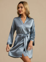 [Azul Grisáceo] SilkSilky-ES 3/4 Sleeve Bata de mujer 001