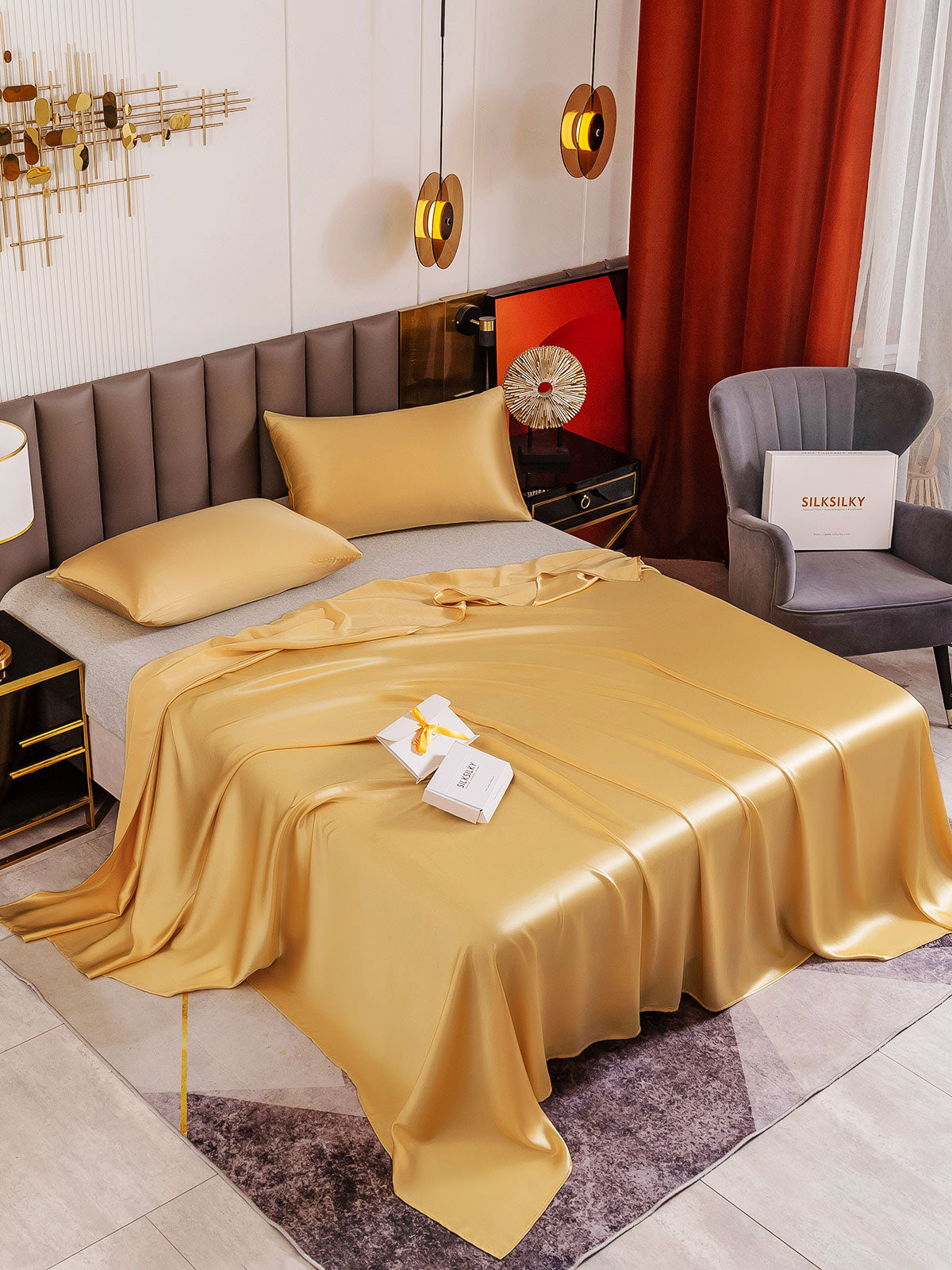 [Champán] SilkSilky-ES 19Momme Seda Pura Bedding Set 001