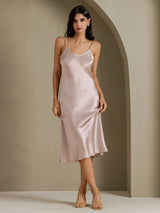 [Gris Sombra] SilkSilky-ES Spaghetti Strap V Neck Vestido 003