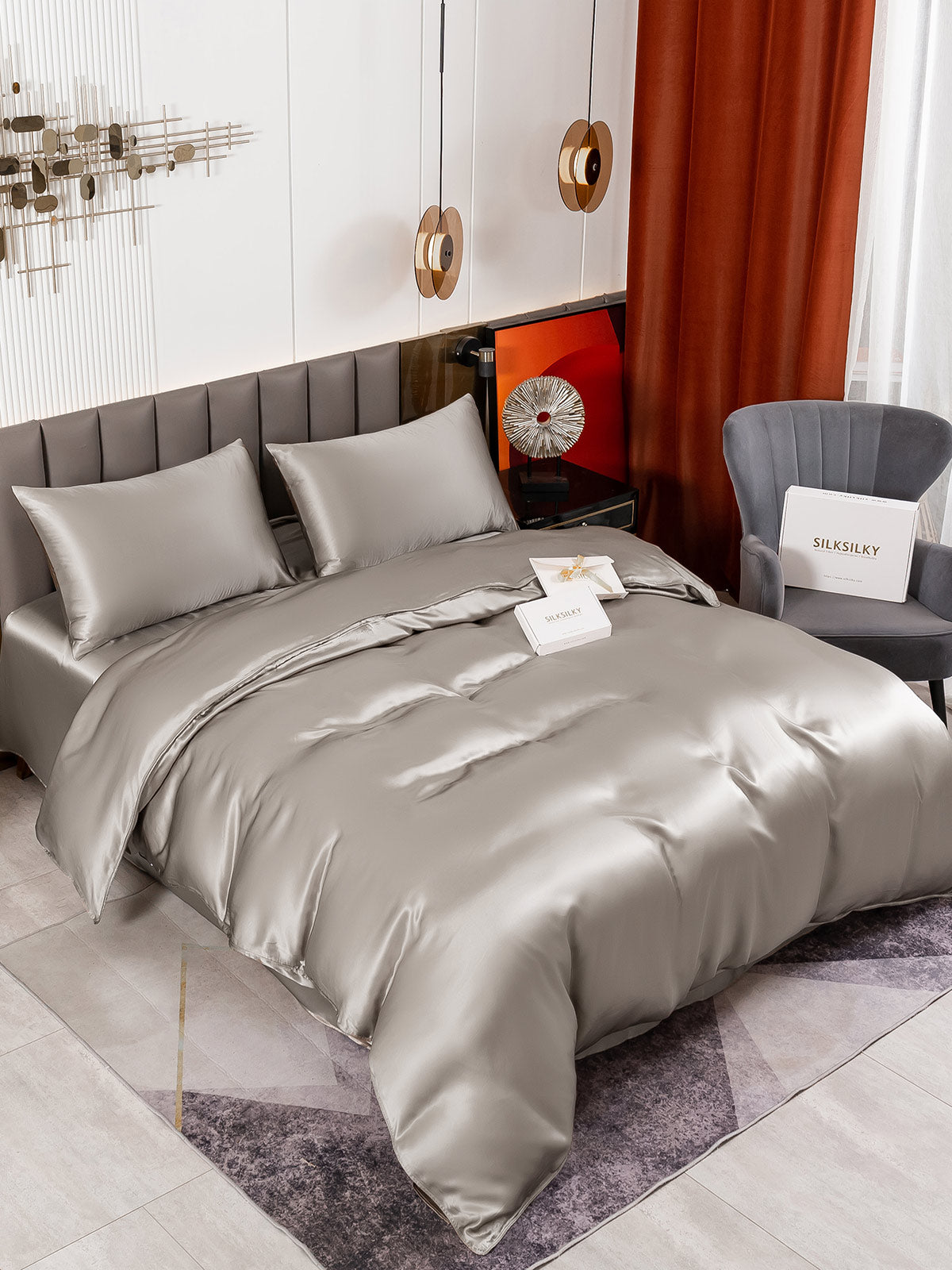 [Gris] SilkSilky-ES 19Momme Seda Pura Bedding Set 004