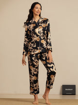 [Dragón Negro] SilkSilky-ES Long Sleeve Lapel Collar Pijamas de mujer 001