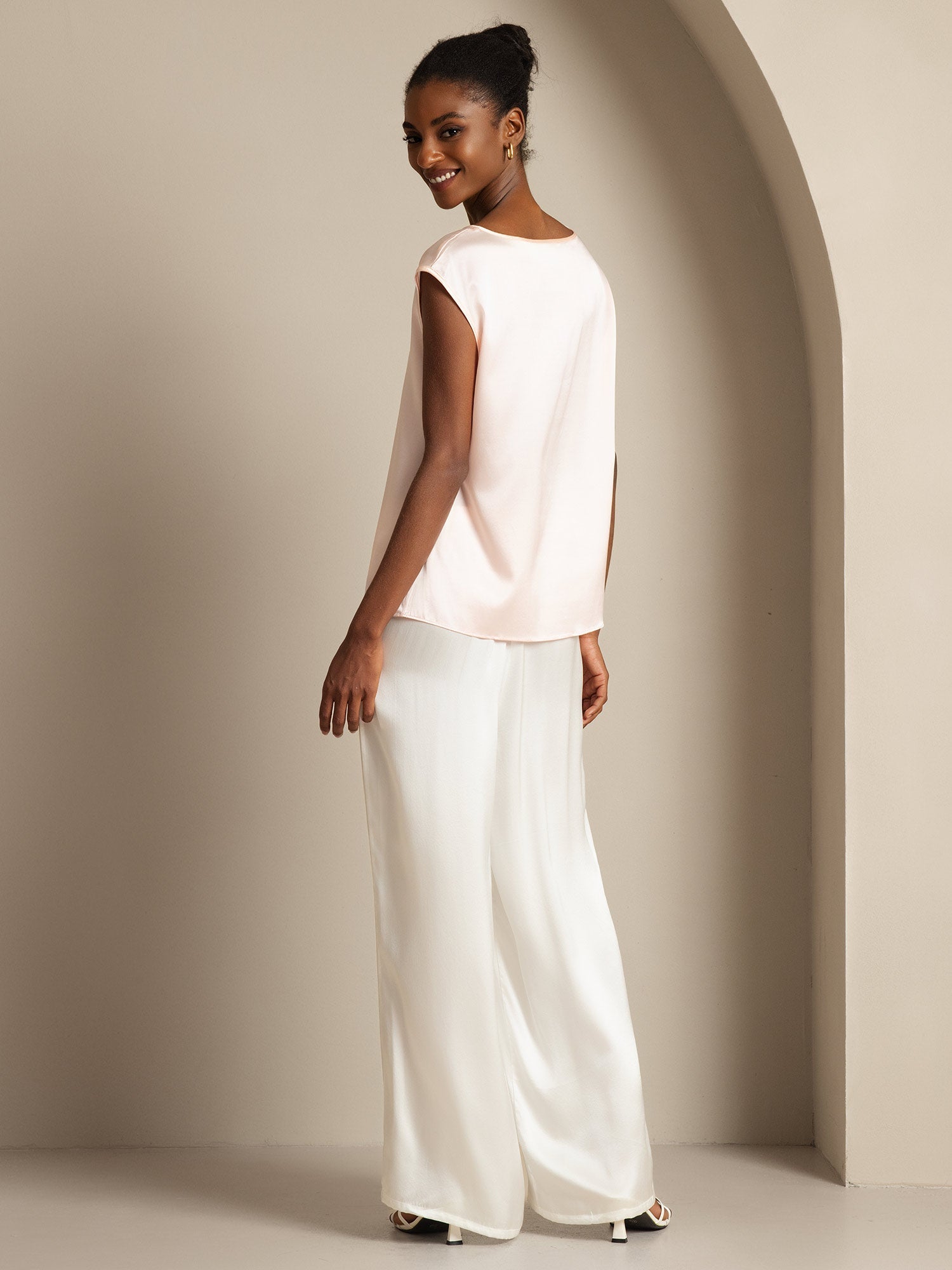 [Rosa] SilkSilky-ES 19Momme Seda Womens T-Shirt 002,