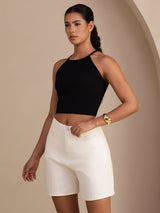 [Negro] SilkSilky-ES Sleeveless Crew Neck Top de tirantes 005