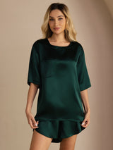 [Verde Oscuro] SilkSilky-ES Short Sleeve Round Neck Pijamas de mujer 001
