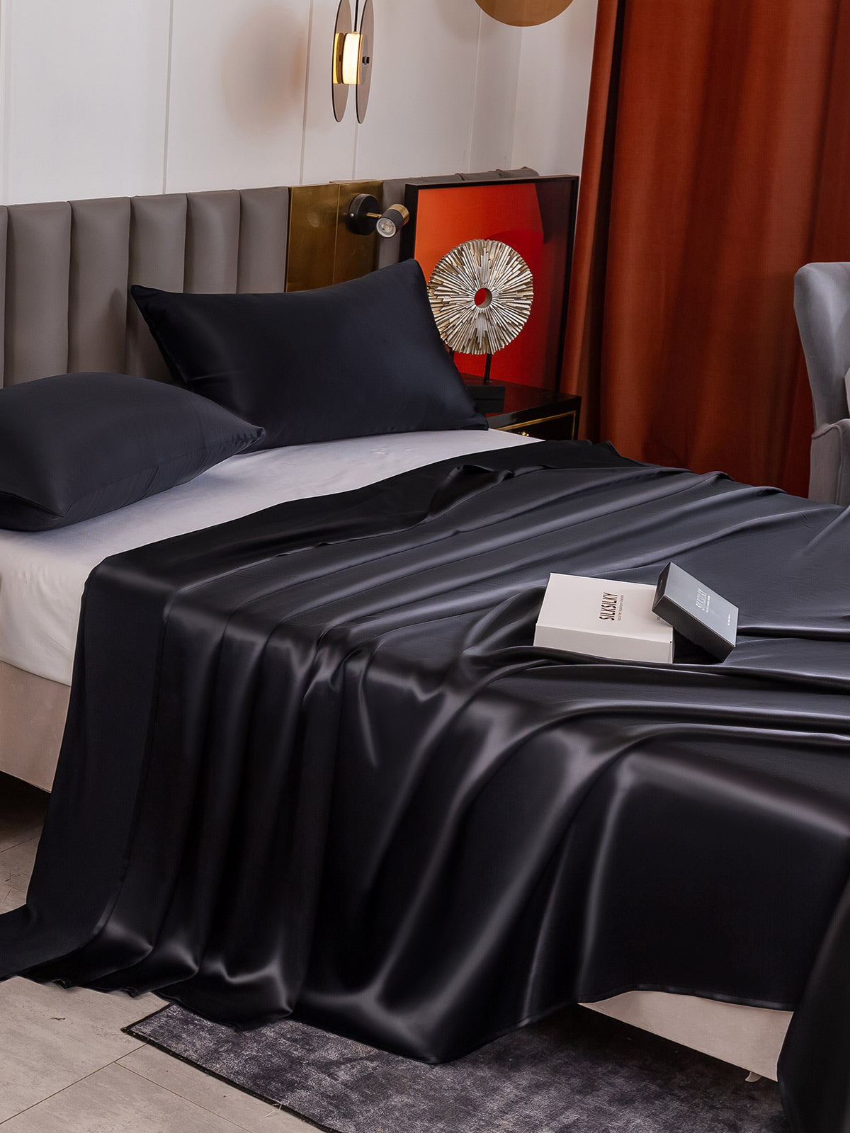 [Negro] SilkSilky-ES 19Momme Seda Pura Bedding Set 004