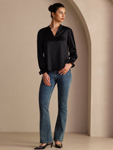 [Negro] SilkSilky-ES Long Sleeve Blusas 006