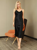 [Negro] SilkSilky-ES Spaghetti Strap V Neck Camisón 006