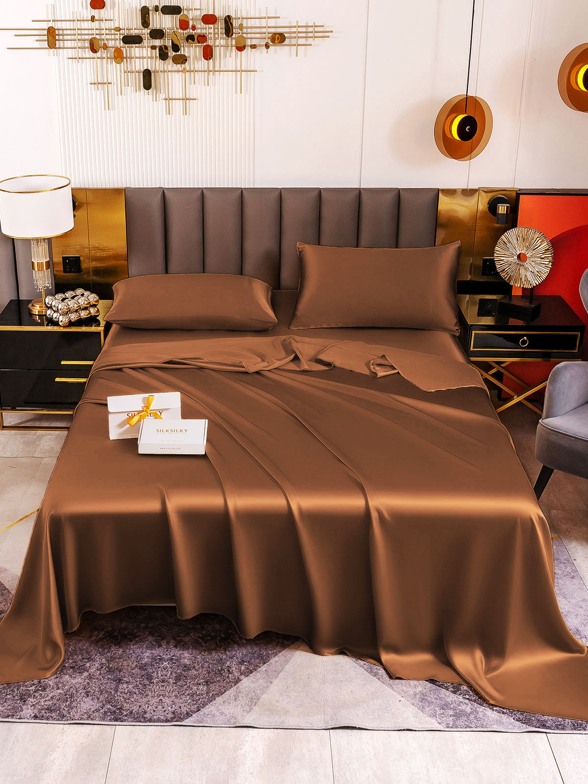 [Café] SilkSilky-ES 19Momme Seda Pura Bedding Set 002