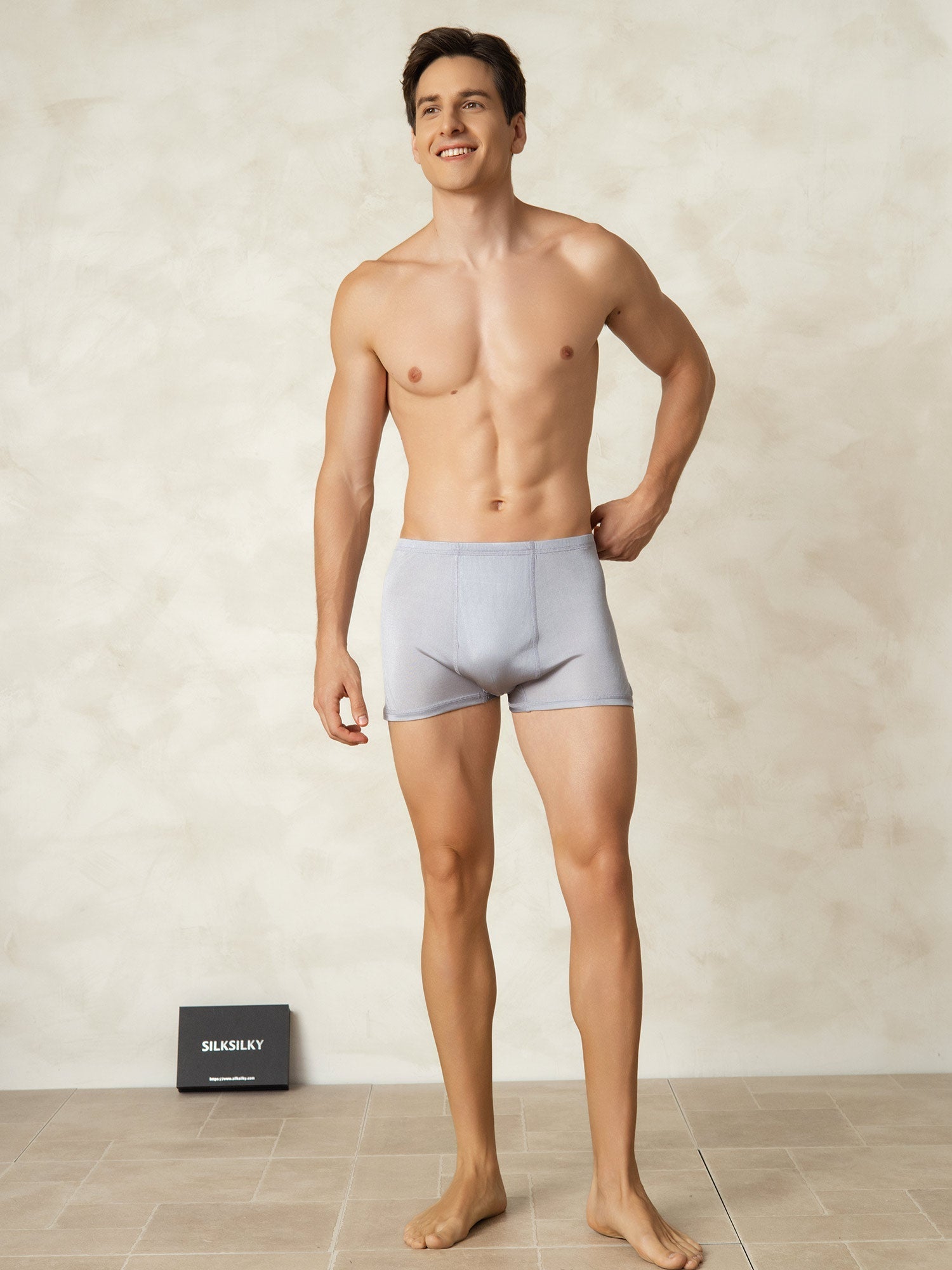 [Gris] SilkSilky-ES Tejido de seda Mens Underwear 004