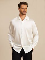 [Blanco] SilkSilky-ES 19Momme Manga larga Cuello con Solapa Camisa de hombre 003