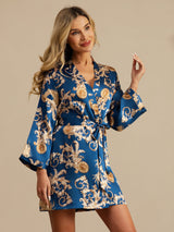[Dragón Navy] SilkSilky-ES 3/4 Sleeve Bata de mujer 007