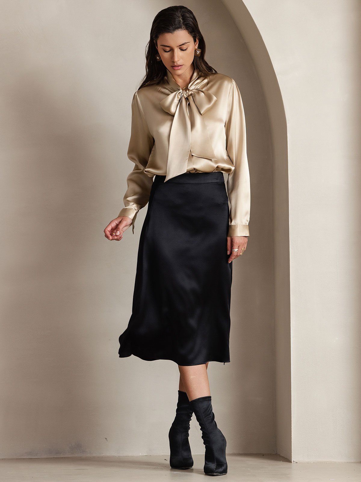 [Champán] SilkSilky-ES 19Momme Seda Manga larga Blouse 004