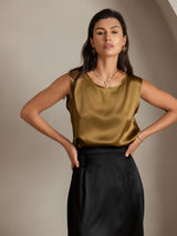 [Marrón] SilkSilky-ES Sleeveless Round Neck Top de tirantes 004