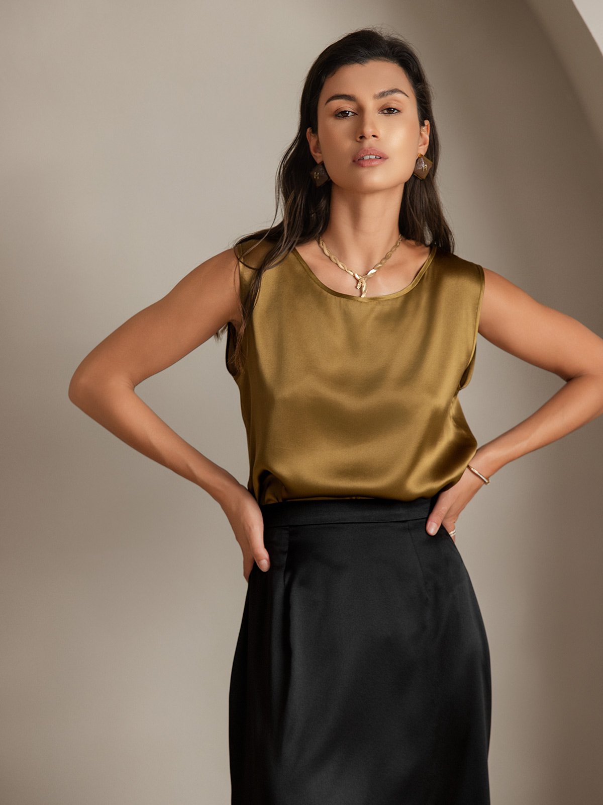 [Marrón] SilkSilky-ES 19Momme Seda Camisoles 004