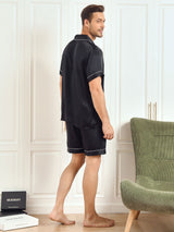 [Negro] SilkSilky-ES Short Sleeve Lapel Collar Pijamas de hombre 002