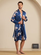 [Azul Oscuro] SilkSilky-ES 19Momme Long Sleeve Mens Pajamas 004
