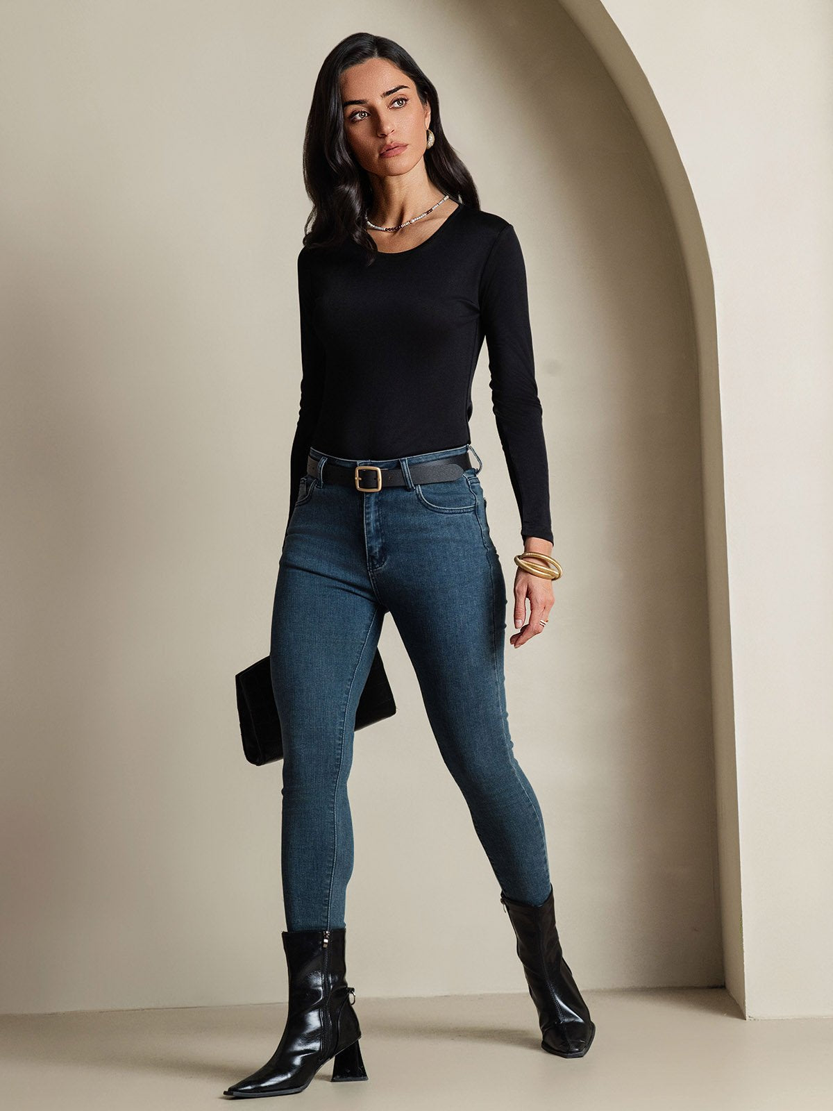 [Negro] SilkSilky-ES Seda Womens T-Shirt 007