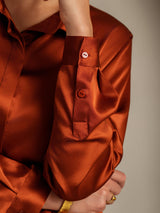 [Caramelo] SilkSilky-ES 19Momme Manga larga Cuello con Solapa Blusas de Mujer 007