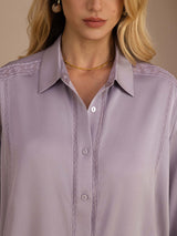 [Púrpura] SilkSilky-ES Long Sleeve Lapel Collar Blusa 006
