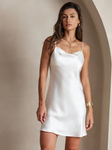 [Blanco] SilkSilky-ES Spaghetti Strap Cowl Neck Vestido 003