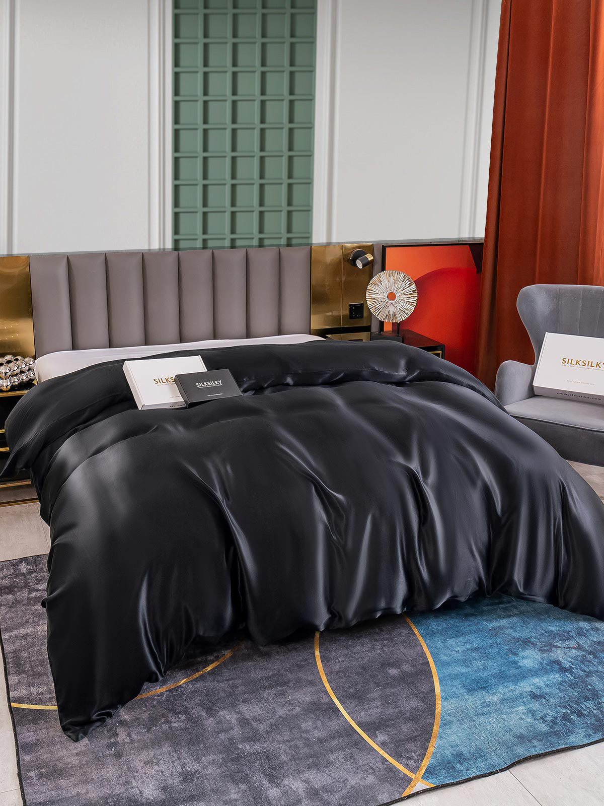 [Negro] SilkSilky-ES 25Momme Seda Pura Duvet Cover 004