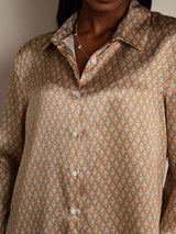 [Floral] SilkSilky-ES Long Sleeve Lapel Collar Blusas de Mujer 009