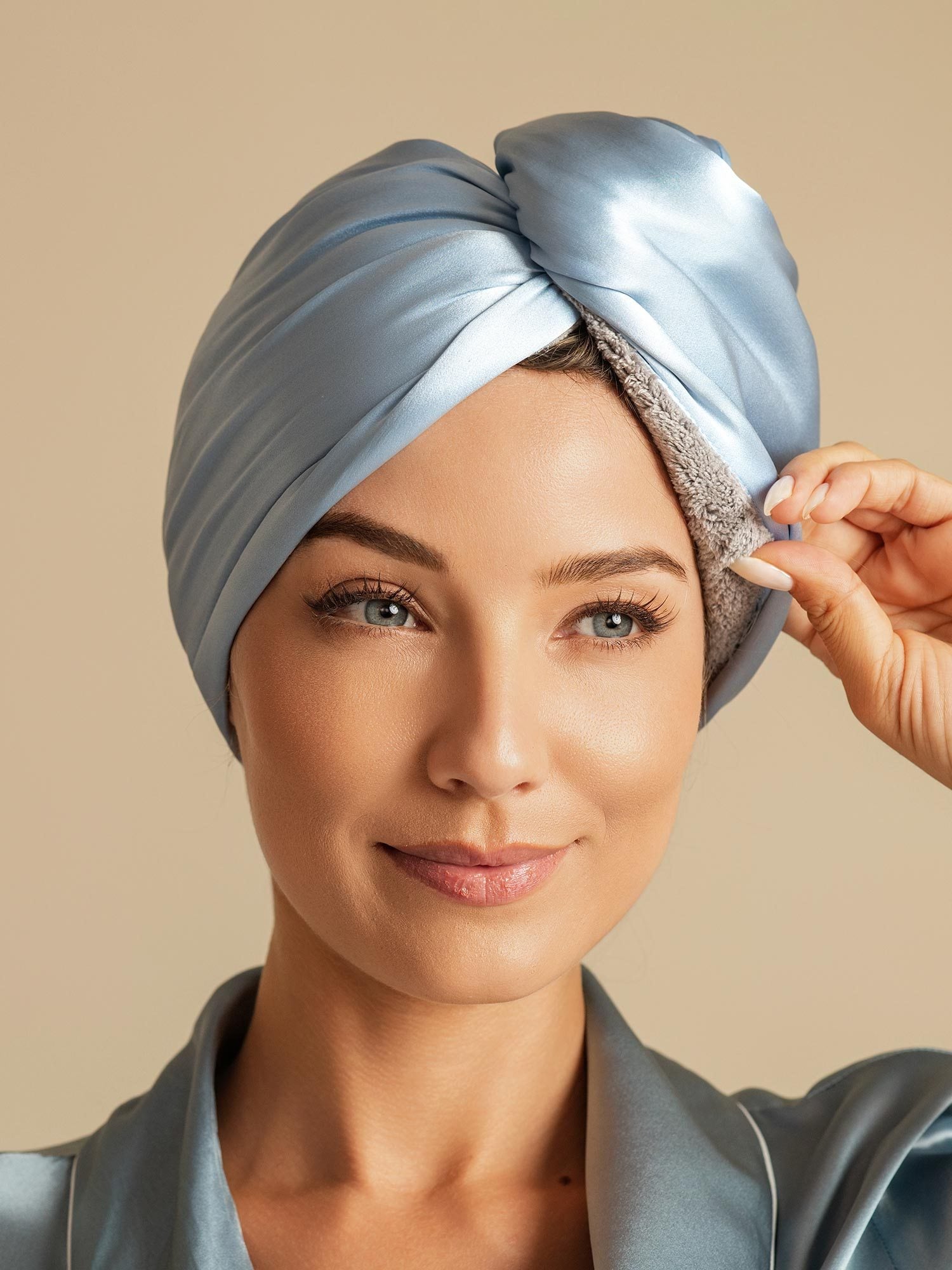 [Cielo Azul] SilkSilky-ES Seda Pura Hair Towel Wrap 006,