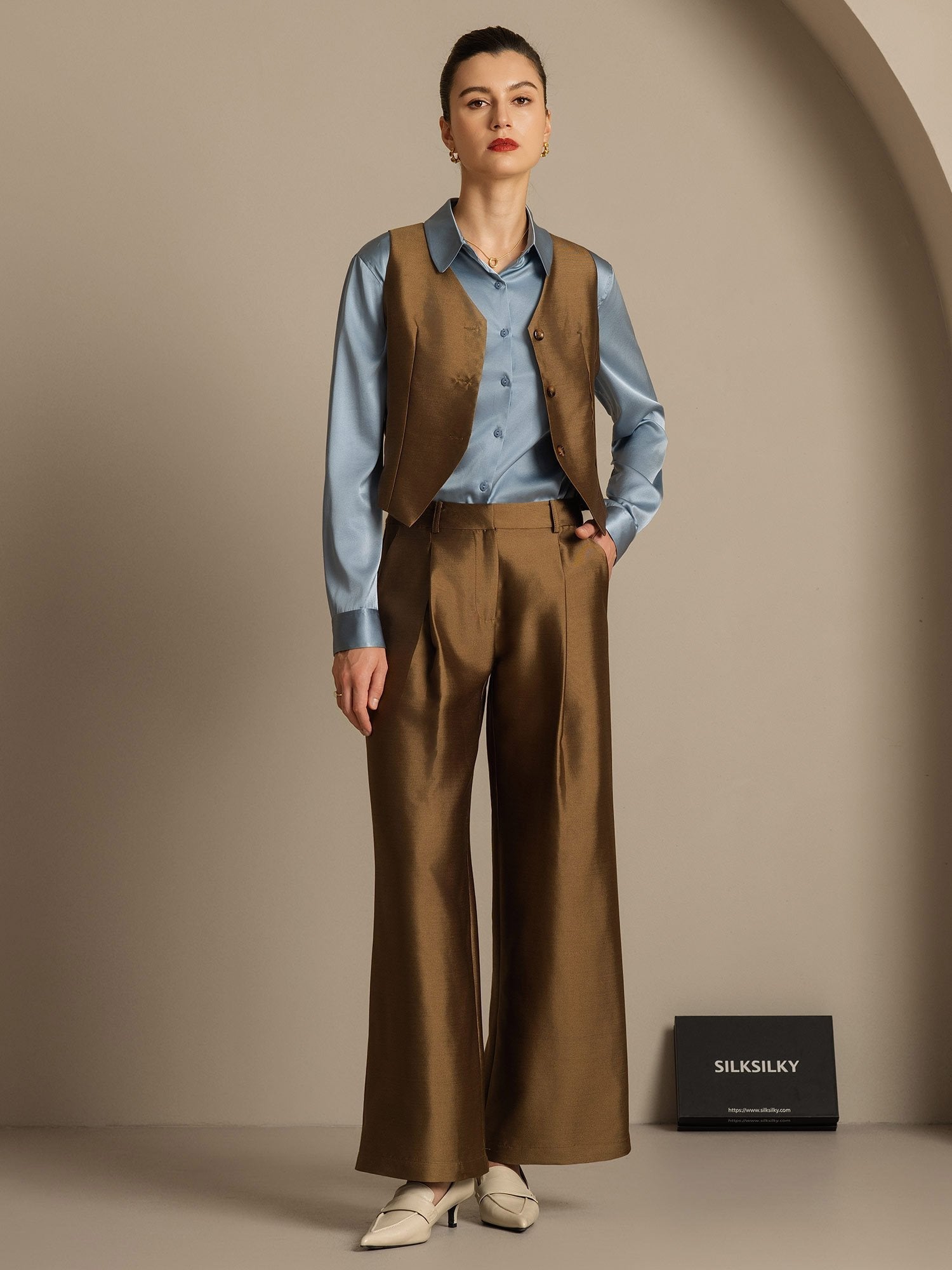 [Bronce] SilkSilky-ES 32Momme Silk-Wool Blend Womens Pants 008,