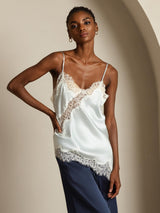 [Azul Claro] SilkSilky-ES Spaghetti Strap V Neck Top de tirantes 007