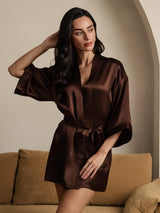 [Café] SilkSilky-ES 3/4 Sleeve Bata de mujer 006