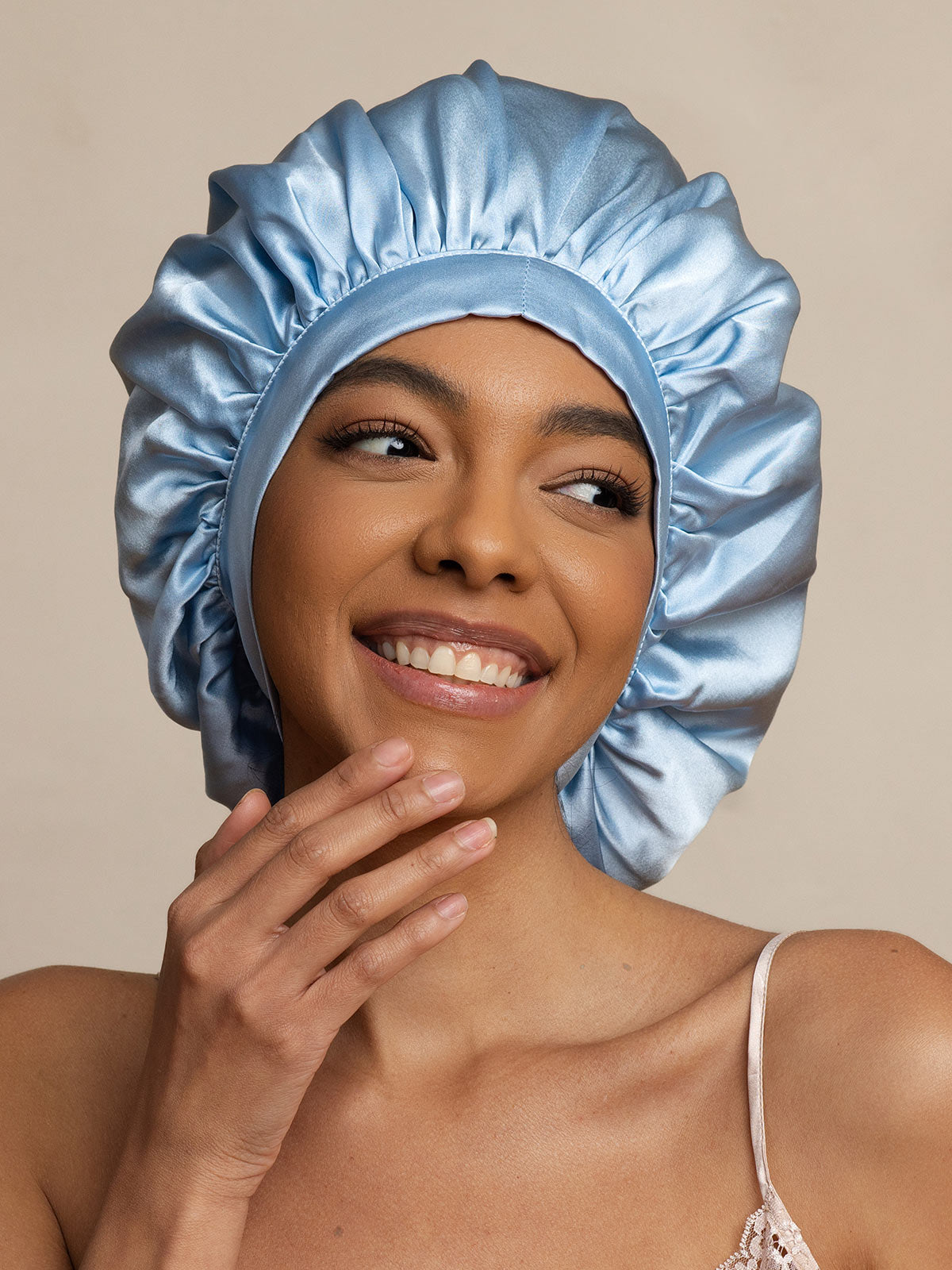 [Azul Claro] SilkSilky-ES Seda Pura Sleep Cap 001